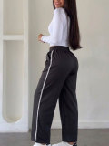 Lace Edge Solid Color Drawstring Sport Pants HNIF-YF305