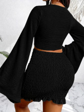 Long Sleeve Tie Up Mini Skirt 2 Piece Set HNIF-SY045