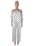 One Shoulder Polka Dot Print Two Piece Pants Set SHD-8502
