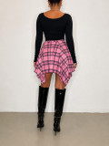 Solid Long Sleeve Top Irregular Print Skirt Suit HNIF-HN104