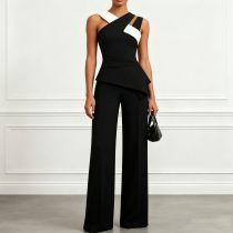 Black White Contrast Color 2 Piece Pants Set SHD-9997