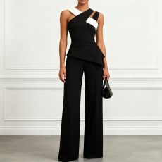 Black White Contrast Color 2 Piece Pants Set SHD-9997
