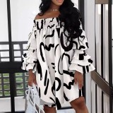 Plus Size Print Off Shoulder Midi Dress YMEF-59117