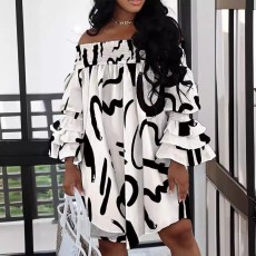 Plus Size Print Off Shoulder Midi Dress YMEF-59117