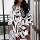 Plus Size Print Off Shoulder Midi Dress YMEF-59117