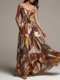 Print Spaghetti-Strap Ruched Maxi Dress GWDS-260609