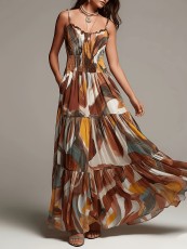 Print Spaghetti-Strap Ruched Maxi Dress GWDS-260609