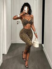 Leopard Print Halterneck Top Seventh Pants Suit GFCF-1505