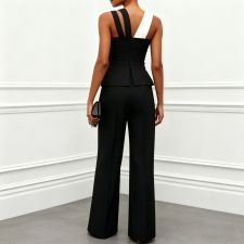 Black White Contrast Color 2 Piece Pants Set SHD-9997