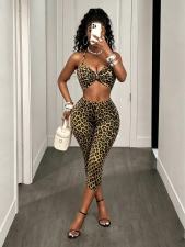 Leopard Print Halterneck Top Seventh Pants Suit GFCF-1505