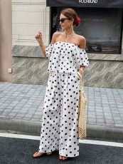 One Shoulder Polka Dot Print Two Piece Pants Set SHD-8502