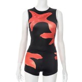 Sleeveless Print Two Piece Shorts Set GXBQ-016#