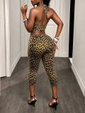 Leopard Print Halterneck Top Seventh Pants Suit GFCF-1505