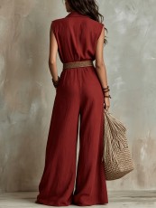 Solid Color Sleeveless Wide Leg Jumpsuit(With Belt) GWDS-260504
