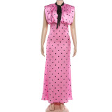 Polka Dot Print Sleeveless Maxi Dress XEF-K6D10158A