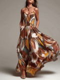 Print Spaghetti-Strap Ruched Maxi Dress GWDS-260609