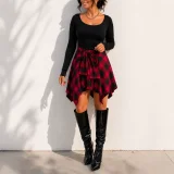 Solid Long Sleeve Top Irregular Print Skirt Suit HNIF-HN104