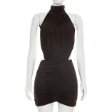 Sleeveless Halterneck Backless Ruched Mini Dress GSZM-J26DS292