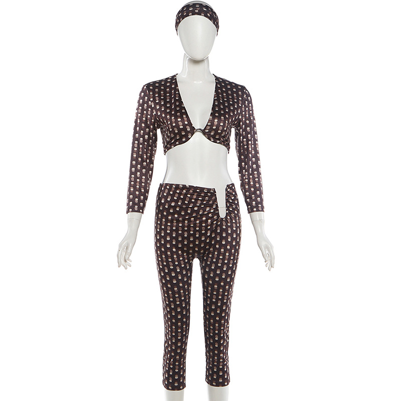2026 Polka Dot Print Two Piece Pants Set(With Headscarf) XEF