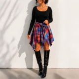 Solid Long Sleeve Top Irregular Print Skirt Suit HNIF-HN104