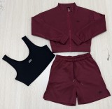 VIP1 Print Embroidery Long Sleeve 3 Piece Shrot Set QYLF-0187