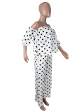 One Shoulder Polka Dot Print Two Piece Pants Set SHD-8502