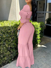 Puff-Sleeve Crop Top Ruffles Pants 2 Piece Set HNIF-YM075