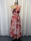Single Shoulder Print Maxi Dress GWDS-260603