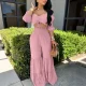 Puff-Sleeve Crop Top Ruffles Pants 2 Piece Set HNIF-YM075
