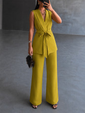 Sleeveless Tie Up Vest Two Piece Pants Set HNIF-YF401
