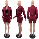 VIP1 Print Embroidery Long Sleeve 3 Piece Shrot Set QYLF-0187