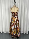 Print Spaghetti-Strap Ruched Maxi Dress GWDS-260609