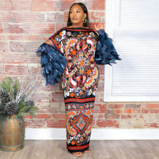 Feather Patchwork Print Maxi Dress NNWF-11003