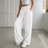 Lace Edge Solid Color Drawstring Sport Pants HNIF-YF305