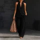 Halterneck Sleeveless Shirt Wide Leg Pants Suit HNIF-TY042