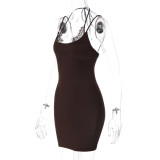 Lace Edge Patchwork Sling Mini Dress LJSF-D6621934X