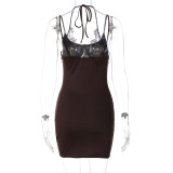 Lace Edge Patchwork Sling Mini Dress LJSF-D6621934X