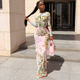 Long Sleeve Print Slim Maxi Dress GJYO-JD305588