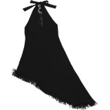 Halterneck Backless Tassel Irregular Dress DLSF-K6D12056A