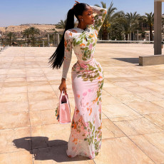 Long Sleeve Print Slim Maxi Dress GJYO-JD305588