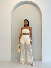 See Through Hollow Out Knits Two Piece Pants Set GHYX-JYP7080