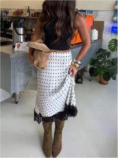 Lace Patchwork Polka Dot Print Mid-Skirts GXIY-K26L2106