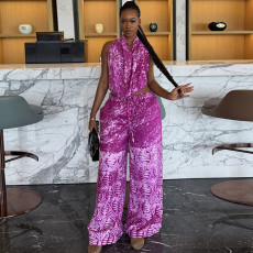 Loose Ruched Print Two Piece Pants Set GJYO-JS919197