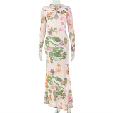 Long Sleeve Print Slim Maxi Dress GJYO-JD305588