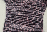Off Shoulder Leopard Print Split Maxi Dress GJYO-JD305625