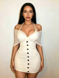 Solid Color Halterneck Mini Dress GHYX-TXY5392