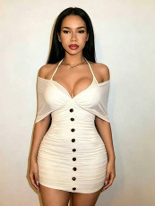 Solid Color Halterneck Mini Dress GHYX-TXY5392