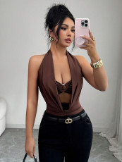 Deep V Neck Solid Color Bodysuit GXIY-K26L2382