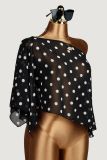 Polka Dot Print Slash Shoulder Tops GXIY-K26L2593