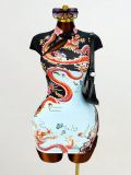 Print Short Sleeve Knits Mini Dress GHYX-TXY5372